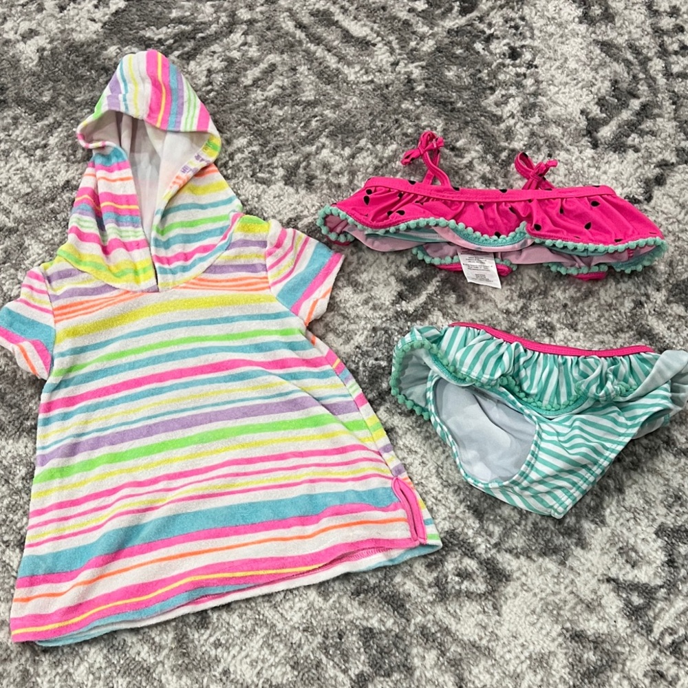 Baby Girl Watermelon Bikini & Hooded Coverup